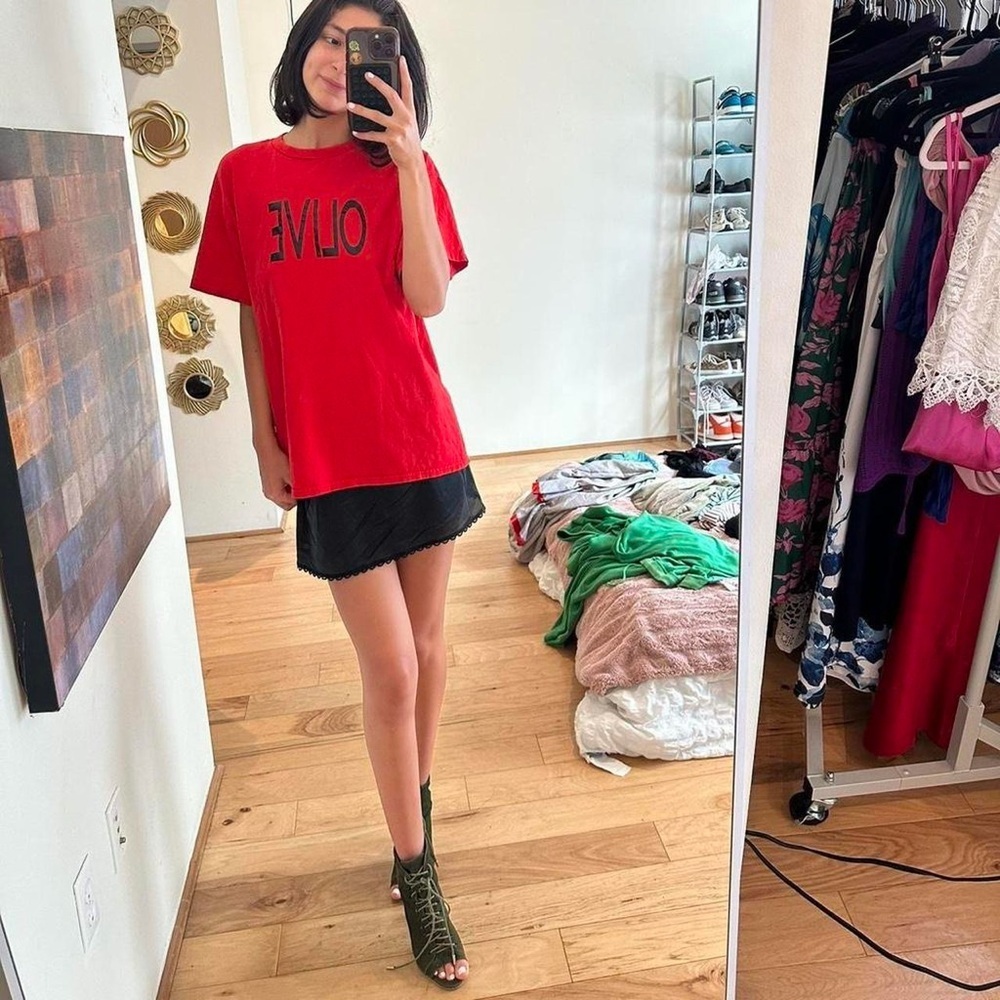 Red Graphic T-Shirt with Black Text
